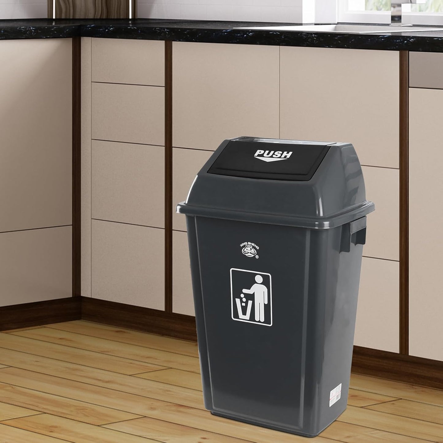 18 Gallon Grey Commercial Trash Can with Swing Lid, Garbage Can for Outdoor Office Restaurant School Kitchen (Pack of 4)