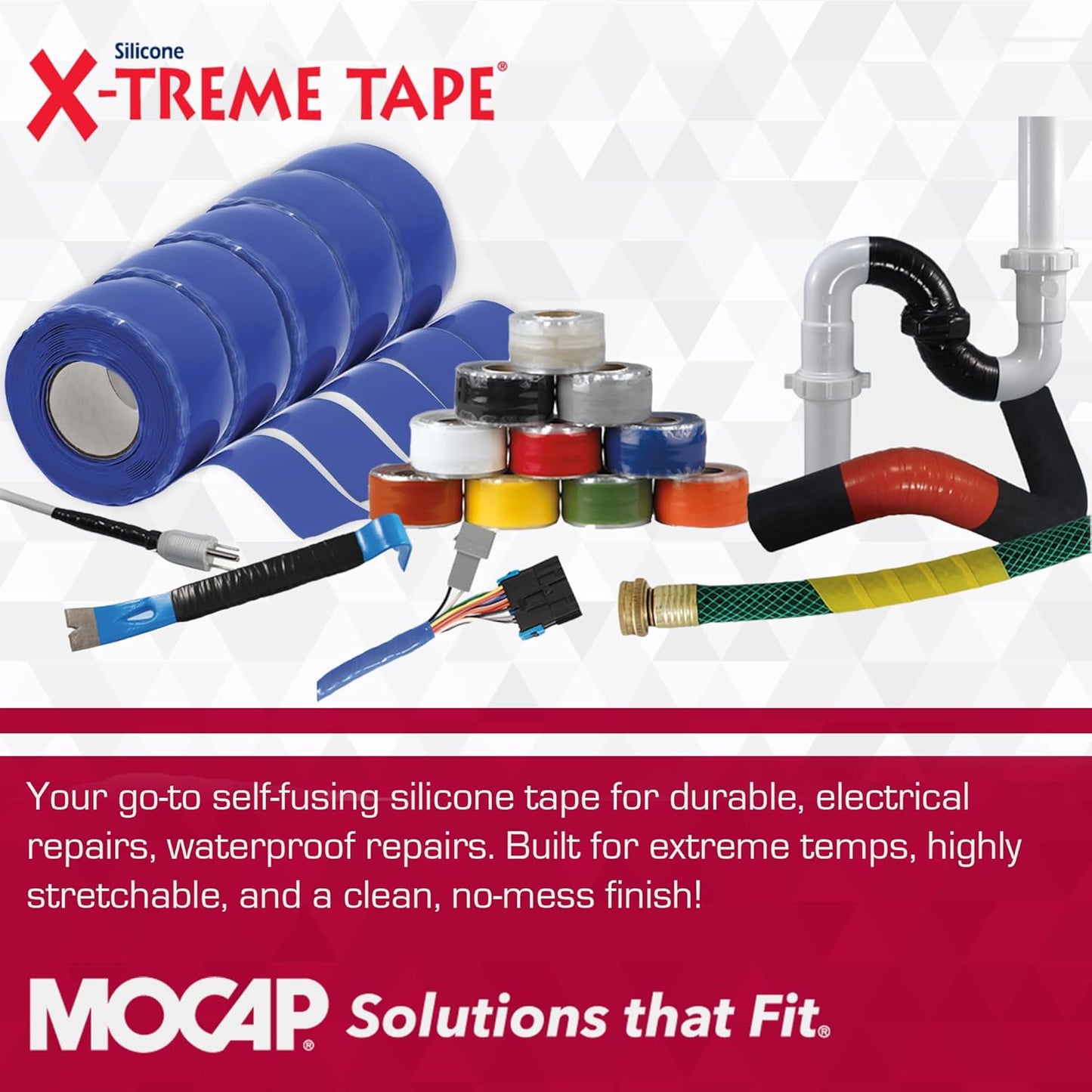 X-Treme Tape MOCAP Heavy Duty Electrical Tape, Self-Fusing Silicone Rubber, Waterproof & Insulating Flexible Tape, Electrical for Hose, Automotive, Outdoor & Repairs - 1" x 10ft Roll - Blue