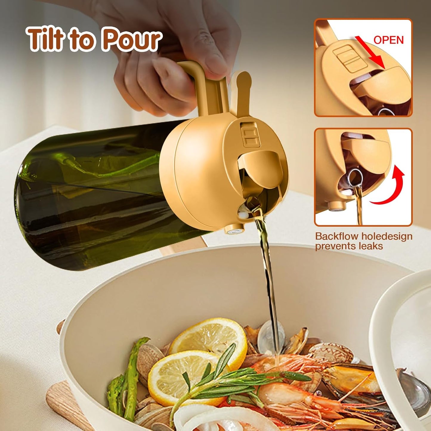 YARRAMATE 16oz/470ml Light-Blocking Dark Oil Sprayer for Cooking, 2 in 1 Olive Oil Dispenser Bottle for Kitchen, Premium Dark Green Glass Oil Bottle, Food-Grade Oil Mister for Air Fryer, BBQ (Orange)