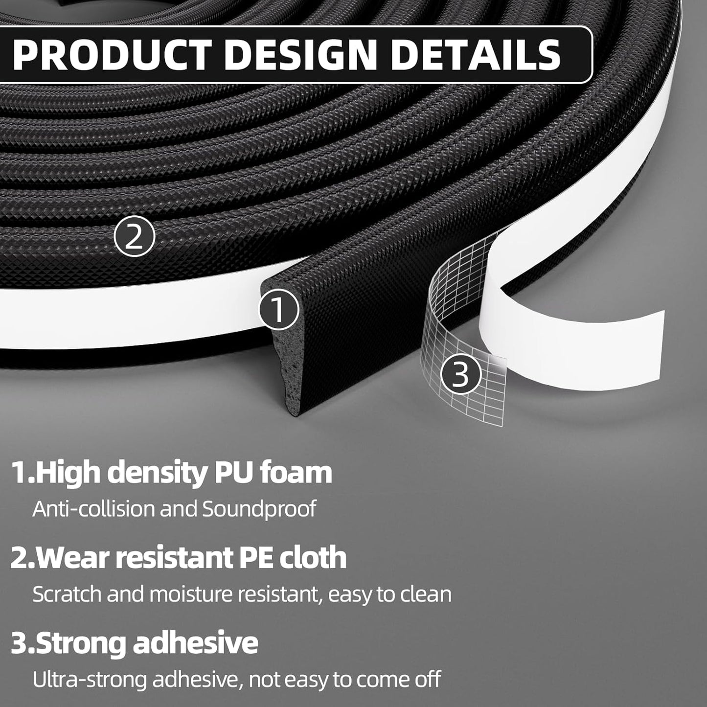 3Pcs×196" Wedge Weather Stripping Door Seal Strip for Door Frame & Window,Self Adhesive Window Insulation Draft Stopper Seal for Winter,Gray Foam Door Gap Filler for Soundproofing Light Blocker,Black