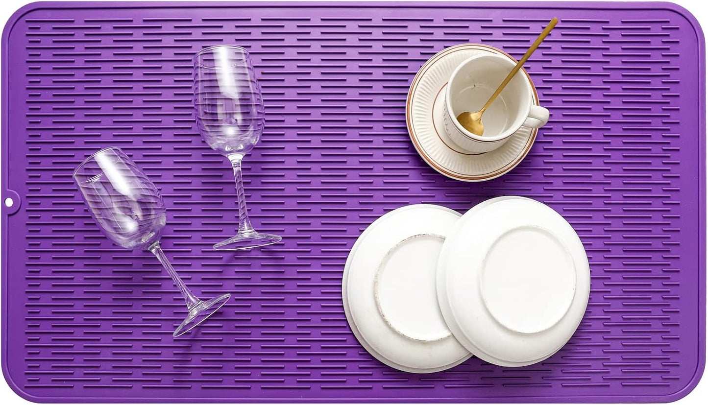 Silicone Dish Drying Mat for Multiple Usage,Easy clean,Eco-friendly,Heat-resistant Silicone Mat for Kitchen Counter or Sink,Refrigerator or Drawer Liner Purple 4XL 32 inches x 18 inches