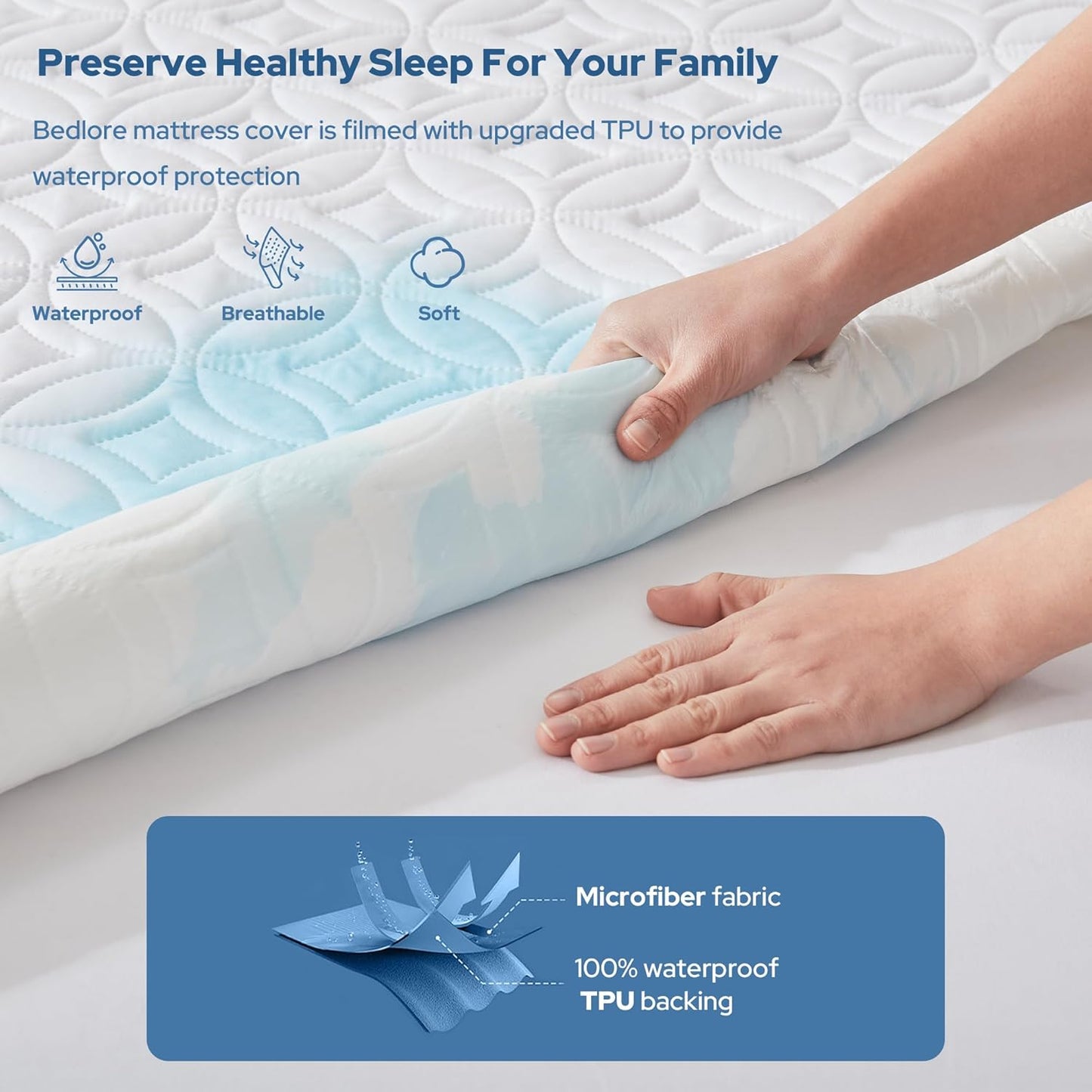 BEDLORE Waterproof Mattress Protector, Full Size Mattress Pad with Deep Pocket 6"-15" Depth, Soft Breathable Double Bed Mattress Cover for Bedroom, College Dorm, Hotel (White)