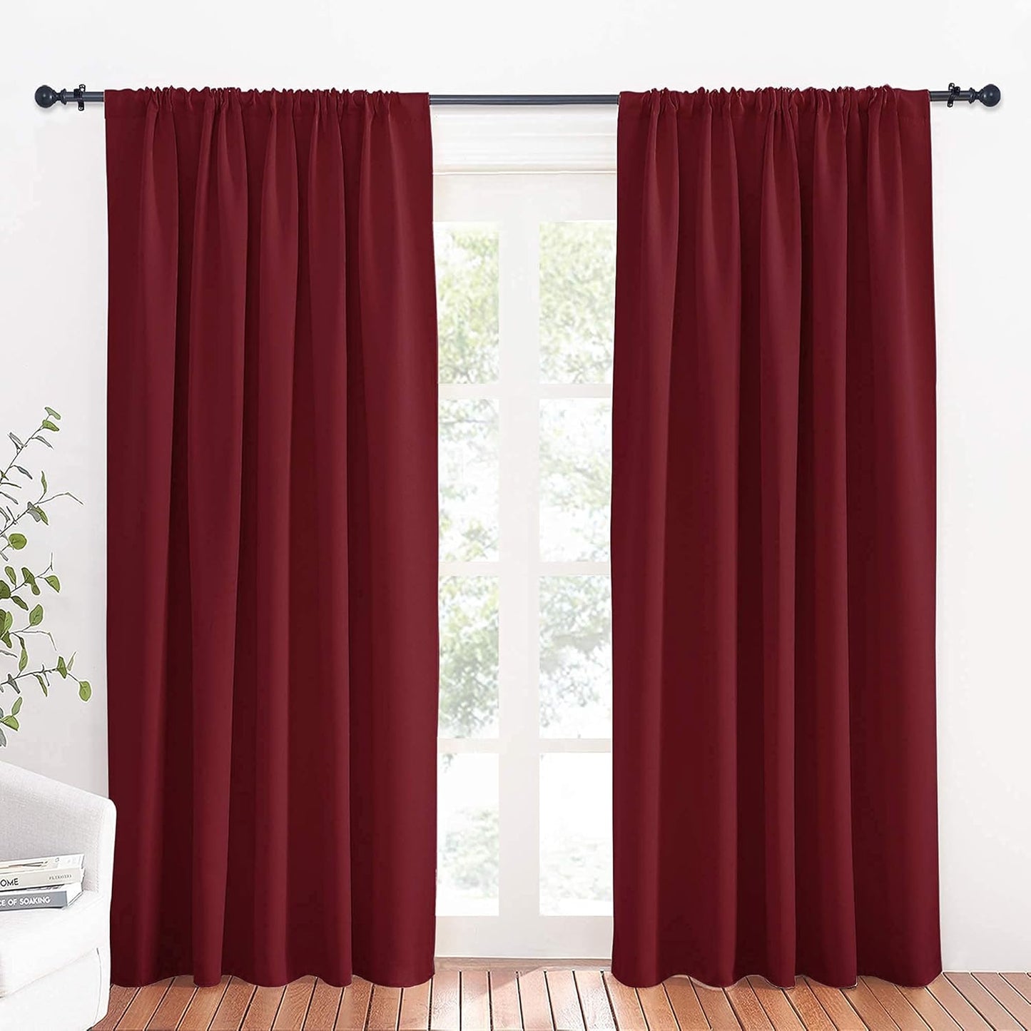 RYB HOME Large Curtains for Living Room 84 inches Length, Blackout Privacy Room Divider Curtains for Doorway Closet Basement Patio Door Bay Window, W 70 x L 84, Burgundy Red, 2 Panels