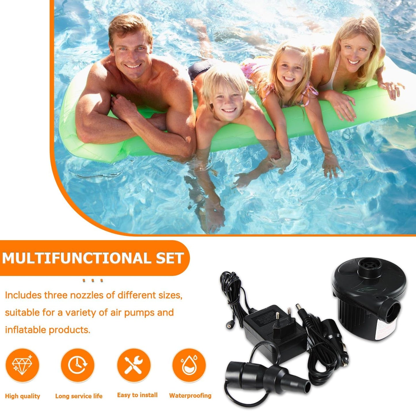 Air Pump Replacement Nozzles, 3 Set Replacement Nozzles, 3 Sizes Air Pump Attachments for Inflatable Bed Mattress Pool Floats- Black