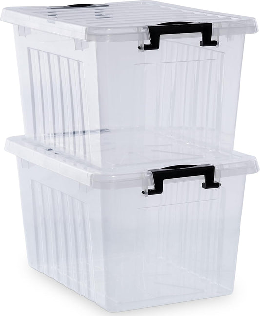 Citylife 22 QT Clear Plastic Storage Bins with Lids Stackable and Nestable Storage Boxes with Lids Large Plastic Storage Containers for Garage, Closet, Kitchen, 2 Packs