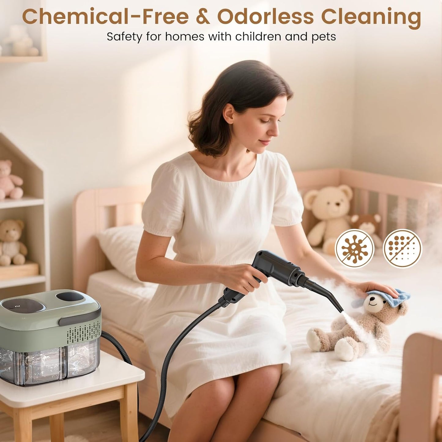 2500W Handheld Steam Cleaner, 3-Level Adjustable Steam Cleaner for Home with 21 Accessories, Multipurpose Portable Steamer Cleaning for Car,Floor,Furniture,Tile,Grout,Couch,Fast Heat-Up (Green)