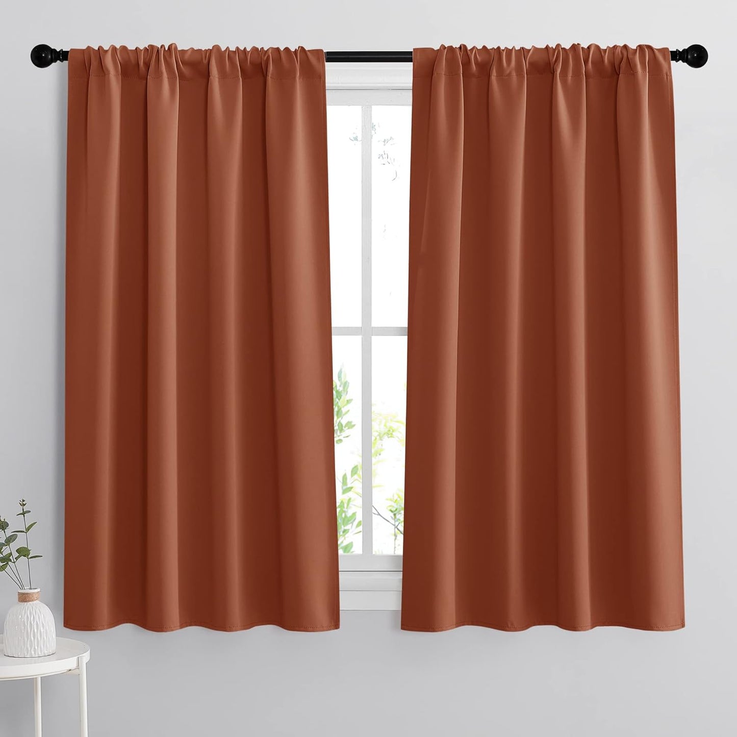 RYB HOME Small Window Curtains for Kitchen, Thermal Insulated Privacy Shades Chic Home Decoration for Basement Bathroom Door Window, Width 42 x Length 45 inch, 2 Panels, Burnt Orange
