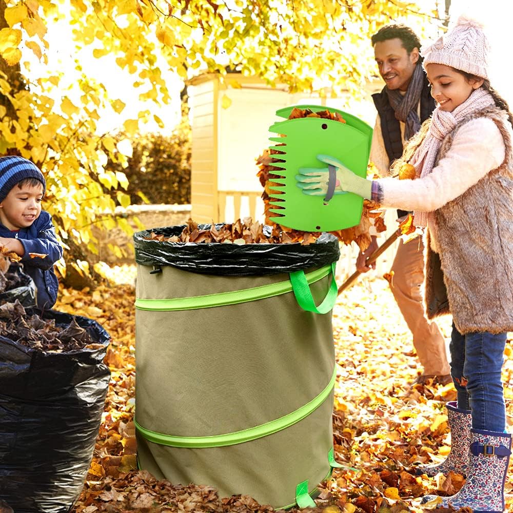 Colwelt Collapsible Garden Bag 47Gallon, Collapsible Leaf Bags with Hard Bottom, Heavy Duty Yard Waste Bag Leaf Bin, Leaf Pop up Trash Can (come with Leaf Scoop, Garden Gloves)