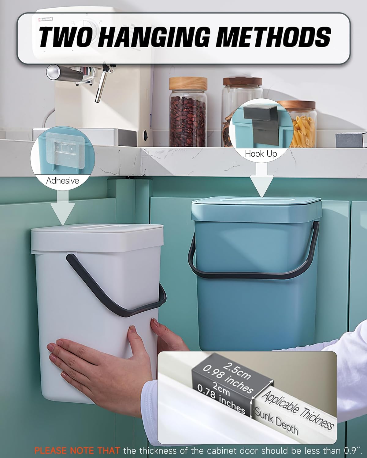 1.3 Gallon Small Trash Can with Lid - Countertop Food Waste Bin, Kitchen Hanging Trash Can for Cabinet Door/Under Sink, Small Garbage Can for Desk, 5L(Subtle Blue)