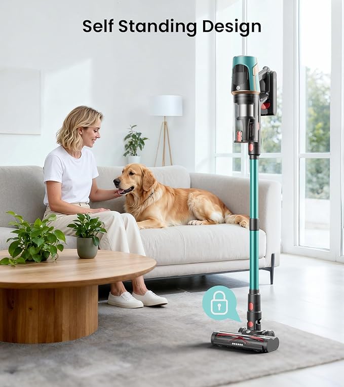 Cordless Vacuum Cleaner, Upgraded 580W 48KPA 65Mins Vacuum Cleaners for Home, Cordless Stick Vacuum Cleaner with Self-Standing and LED Screen, Anti-Tangle Wireless Vacuum for Pet Hair/Carpets/Floors