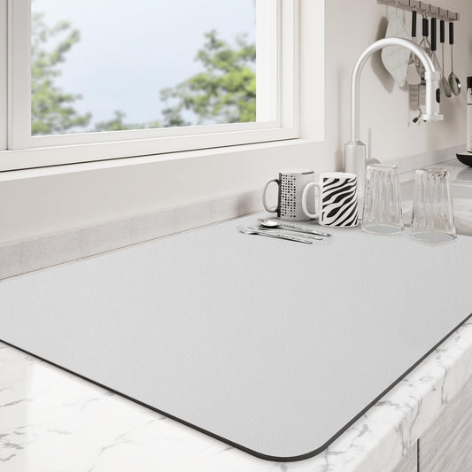 Dish Drying Mat for Kitchen Counter | Coffee Bar Mat for Countertops | Heat Resistant Drainer Mat with Non-slip Rubber Backed | Hide Stain Kitchen Absorbent Draining Mat | Light Grey 18"x24"