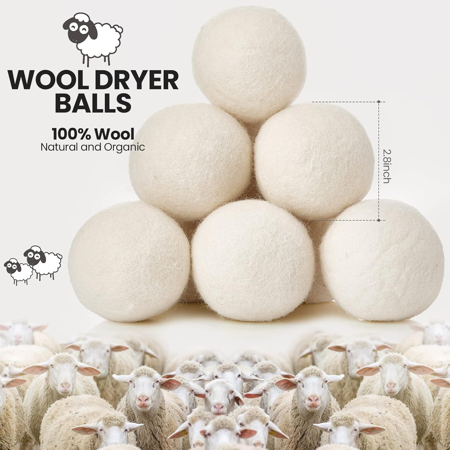 Roowest 60 Pcs Wool Dryer Balls Set Reusable Laundry Wool Balls with Muslin Bags Fabric Softener Anti Wrinkle Anti Static Saving Energy and Time