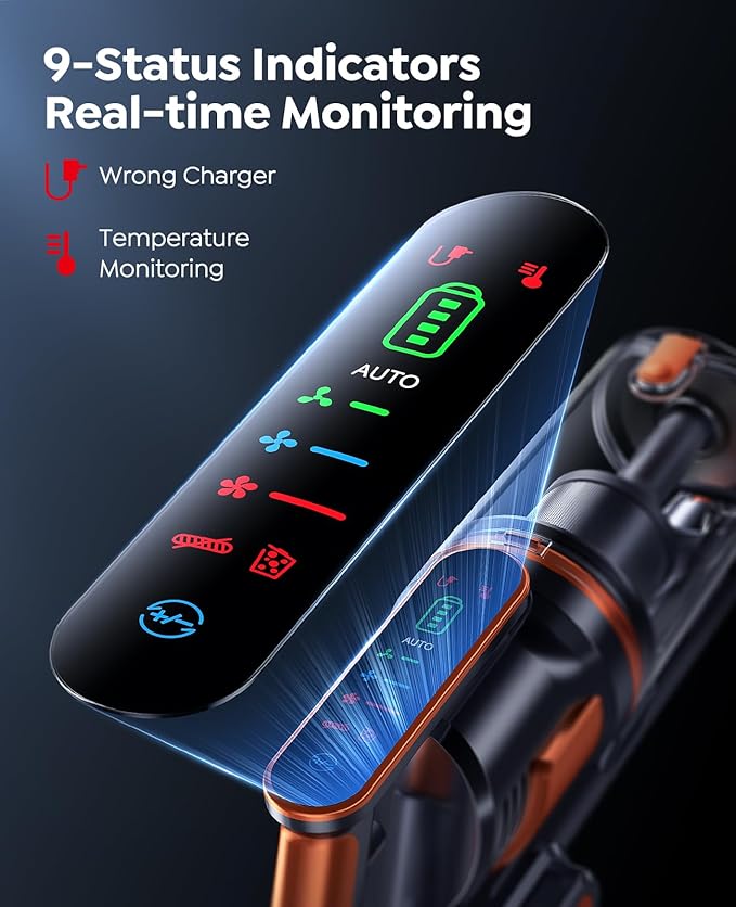 Fieety Cordless Vacuum Cleaner, 600W/50KPa/65Min Runtime Stick Vacuum with 3.3Ft Hose, Wall Mount Charging, Auto Mode, Touchscreen, Self-Standing Vacuum Cleaner for Home/Pet Hair/Carpet/Car, Fragrance