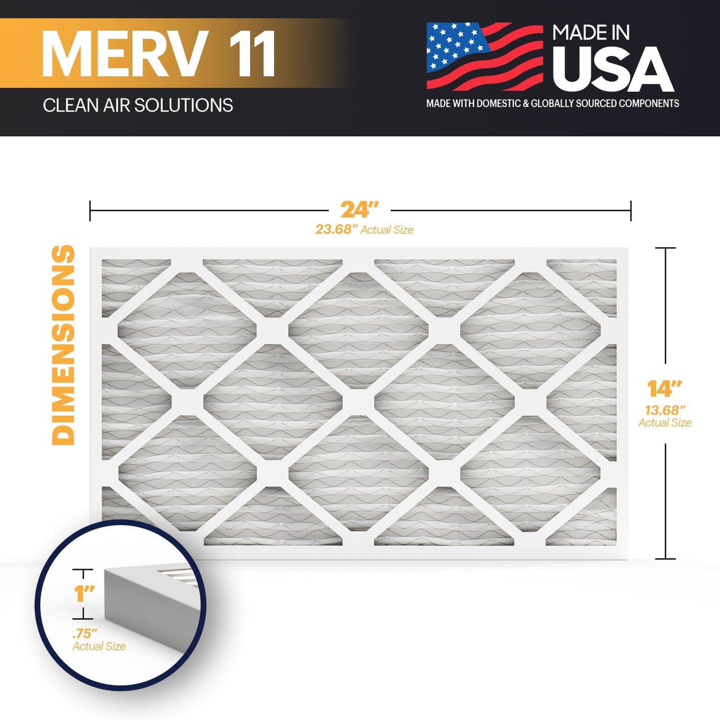 BNX TruFilter 14x24x1 Air Filter MERV 11 (12-Pack) - MADE IN USA - Allergen Defense Electrostatic Pleated Air Conditioner HVAC AC Furnace Filters for Allergies, Pet, Smoke, Allergy MPR 1200 FPR 7