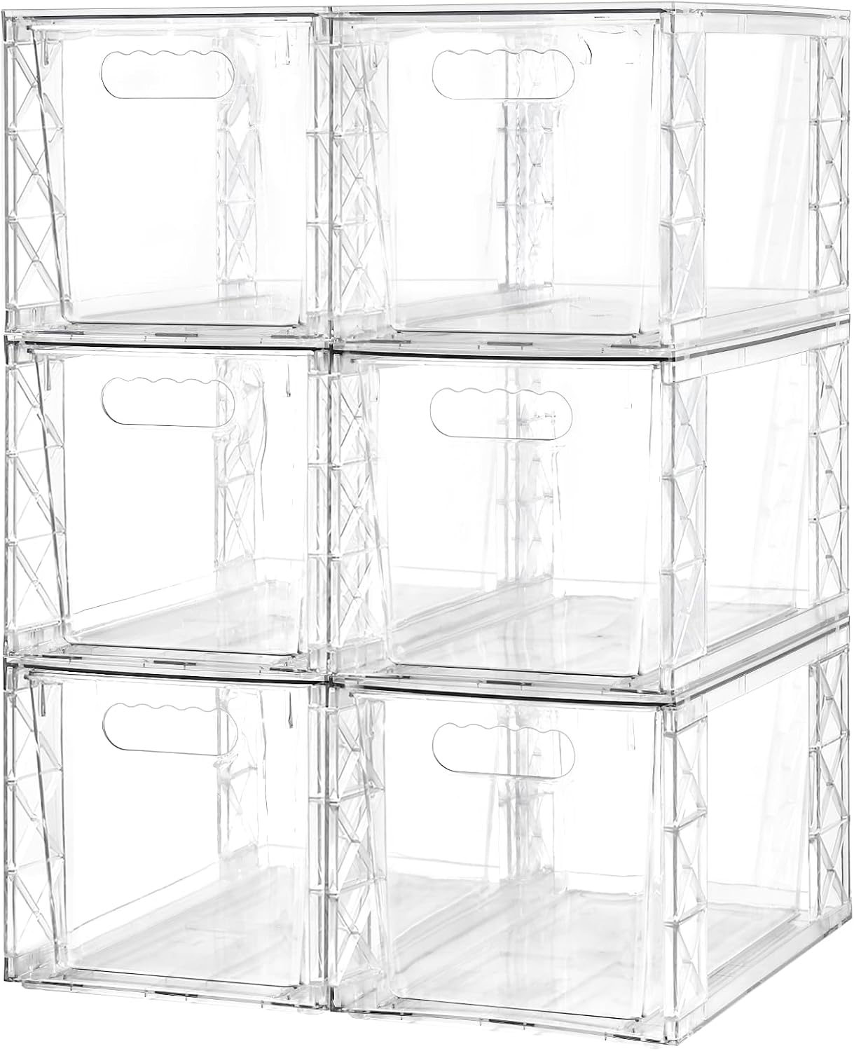 Plastic Drawers Storage, 6Pack Clear Stackable Storage Drawers, Acrylic Storage Bins with Drawers for Fridge Organizers, PlasticDrawers Stackable for Makeup Organizers Cosmetic Display, Large