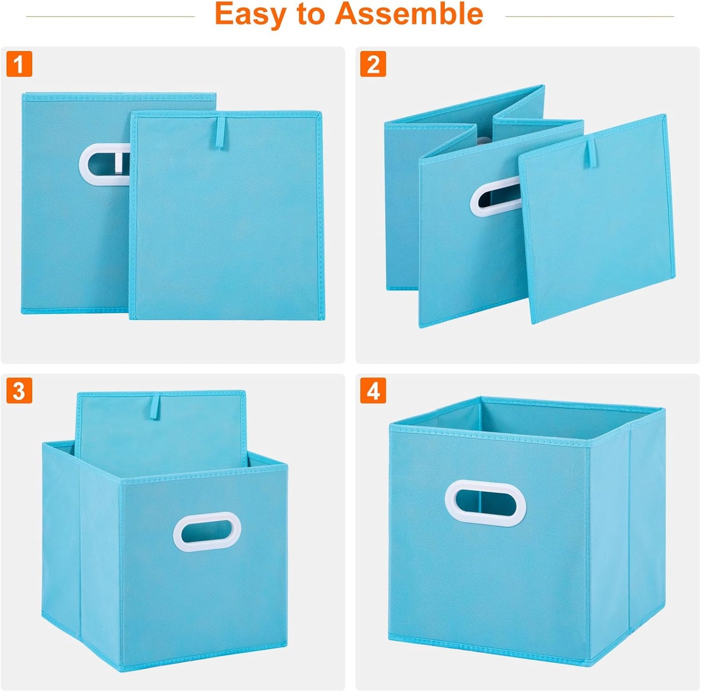 Stero Fabric Storage Cubes Bins, 11 inch Fun Colored Foldable Storage Baskets with Dual Plastic Handle for Home, Kids Room, Closet and Toys Organization, Multi Colored, Set of 6