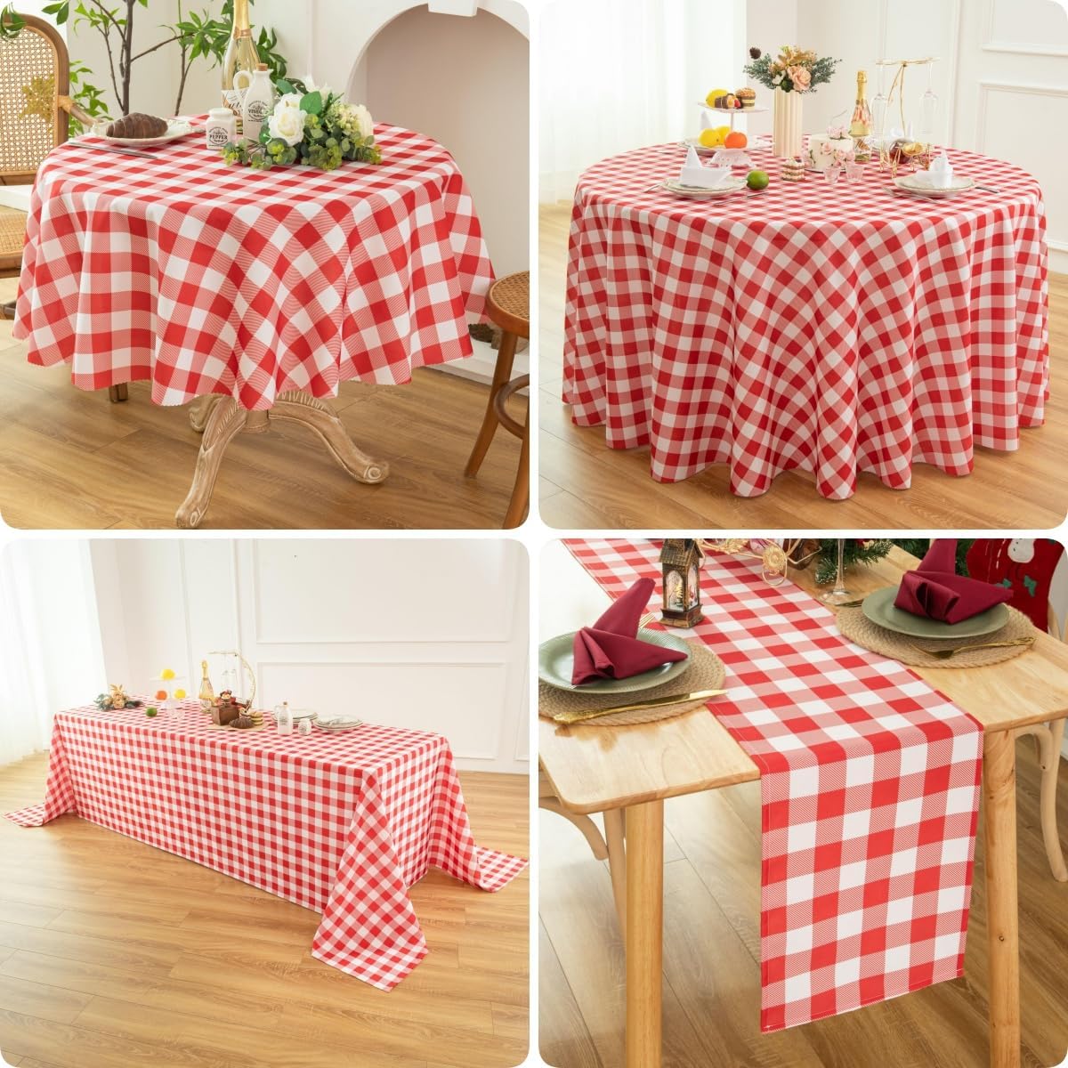 Waterproof Plaid Tablecloth Fabric - Round 70 Inch Classic Gingham Checker Table Cloth for Indoor/Outdoor Use - Buffalo Table Cover for Picnics, BBQs, and Parties