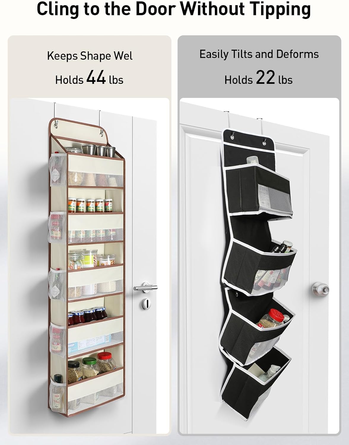 Yecaye 1 Pc 5 Tier Over the Door Organizer with 15 Pockets | 44lb Load Over the Door Storage | No Sagging Closet Organizers and Storage | Versatile Nursery Hanging Organizers for Home Dorm - Beige