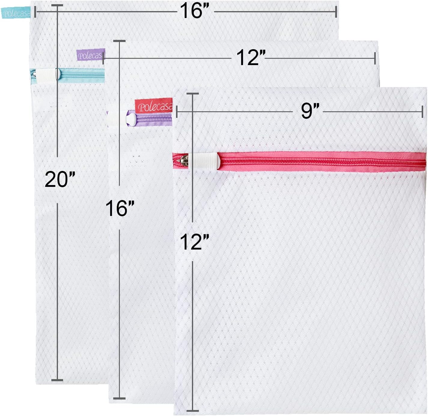 Polecasa 3Pcs Extra Durable 125g Diamond Mesh Laundry Bags with Sturdy Zipper for Delicates, Protect Clothes in Washing Machine, Laundry Room Essentials for College, Dorm (1 Large, 1 Medium, 1 Small)