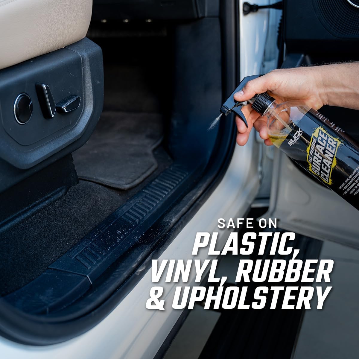 Slick Products All-Purpose Surface Cleaner – Interior & Exterior Vehicle Spray for Plastic, Vinyl, Rubber, Carpet & Upholstery – Ready-to-Use Formula with Fresh Lemon Scent – 16 oz.