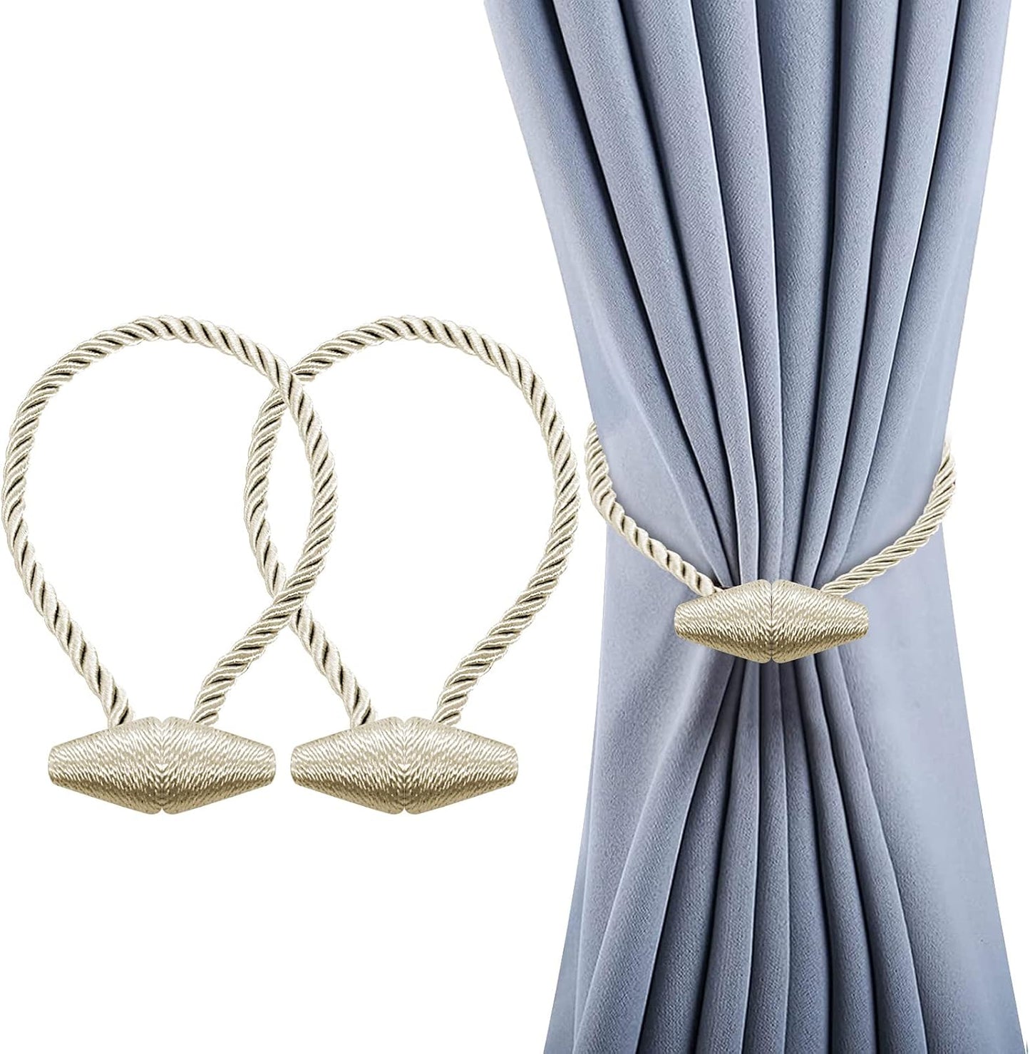 Hion Magnetic Curtain Tiebacks Beige 2pcs, Curtain Tiebacks Buckles Holdbacks Holders Hooks Clip for Home Bedroom Office Decorative Curtain