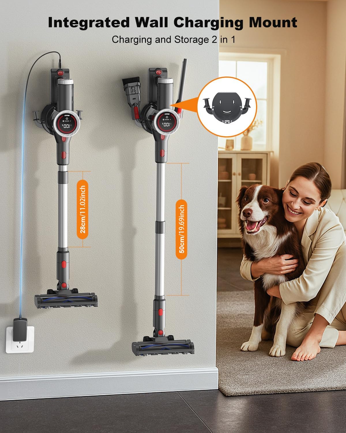 Cordless Vacuum Cleaner, 6-in-1 Lightweight Stick Vacuum with 45mins Runtime, LED Display & Light, Self-Standing, Rechargeable Cordless Vacuum for Carpet, Tile, Pet Hair, Hardwood Floors (Gray)