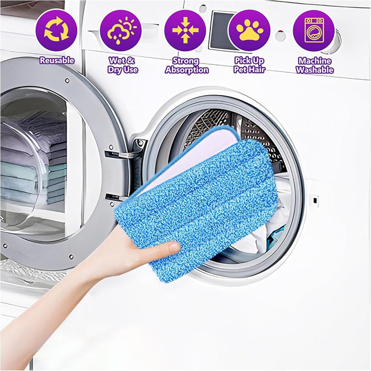 10 Pcs Reusable Mop Pads,16.5 Inch Microfiber Wet Dry Floor Clean Mop Pad Refill Compatible with Swiffer PowerMop Bona Mop & Other 13-16 Inch Spray Mop
