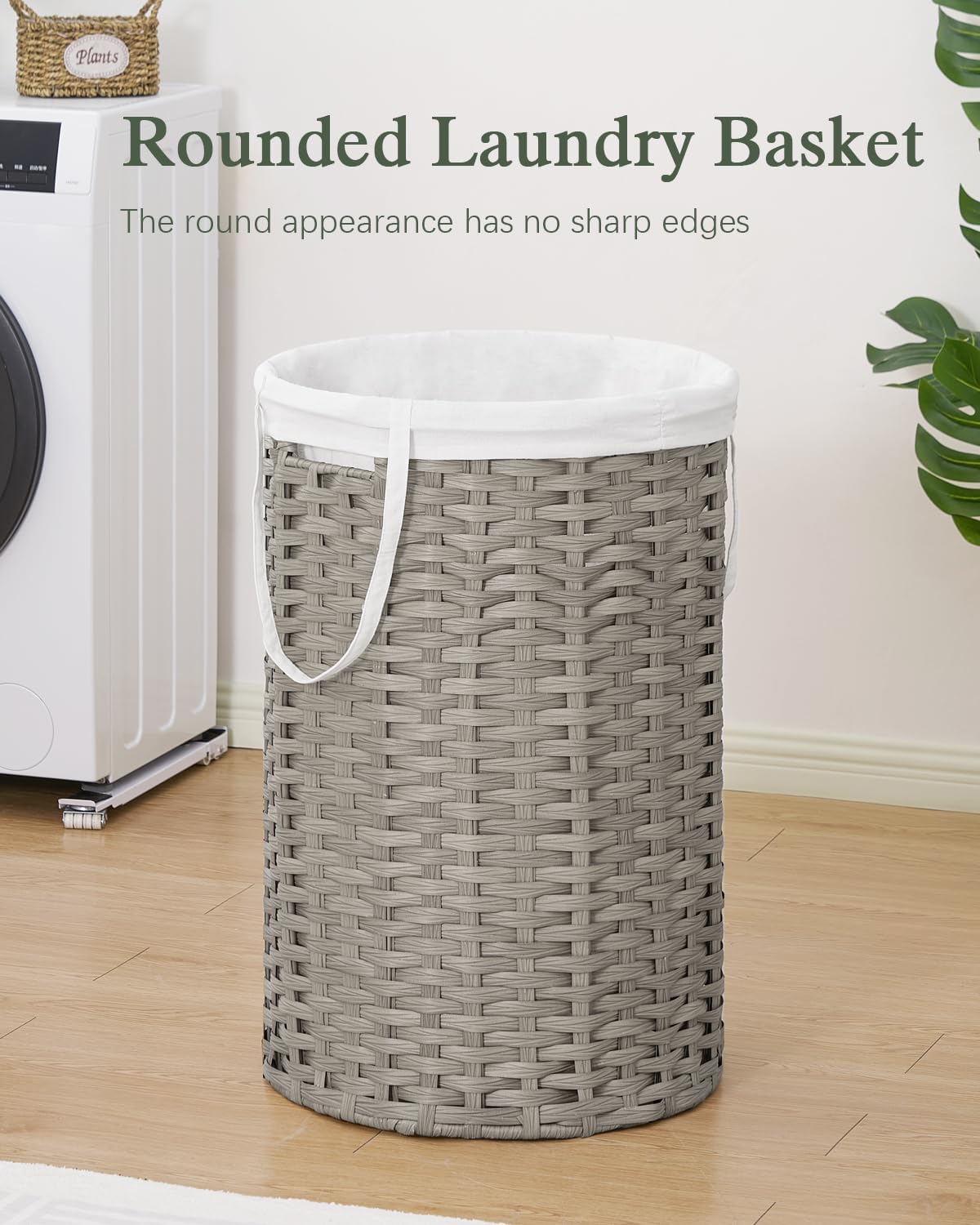 34.3 Gal (130 L) Large Laundry Hamper Laundry Basket Round Handwoven Wicker Laundry Baskets Rattan Laundry Basket with Removable Bag Handles 2 Mesh Bags for Living Room Bedroom Gray