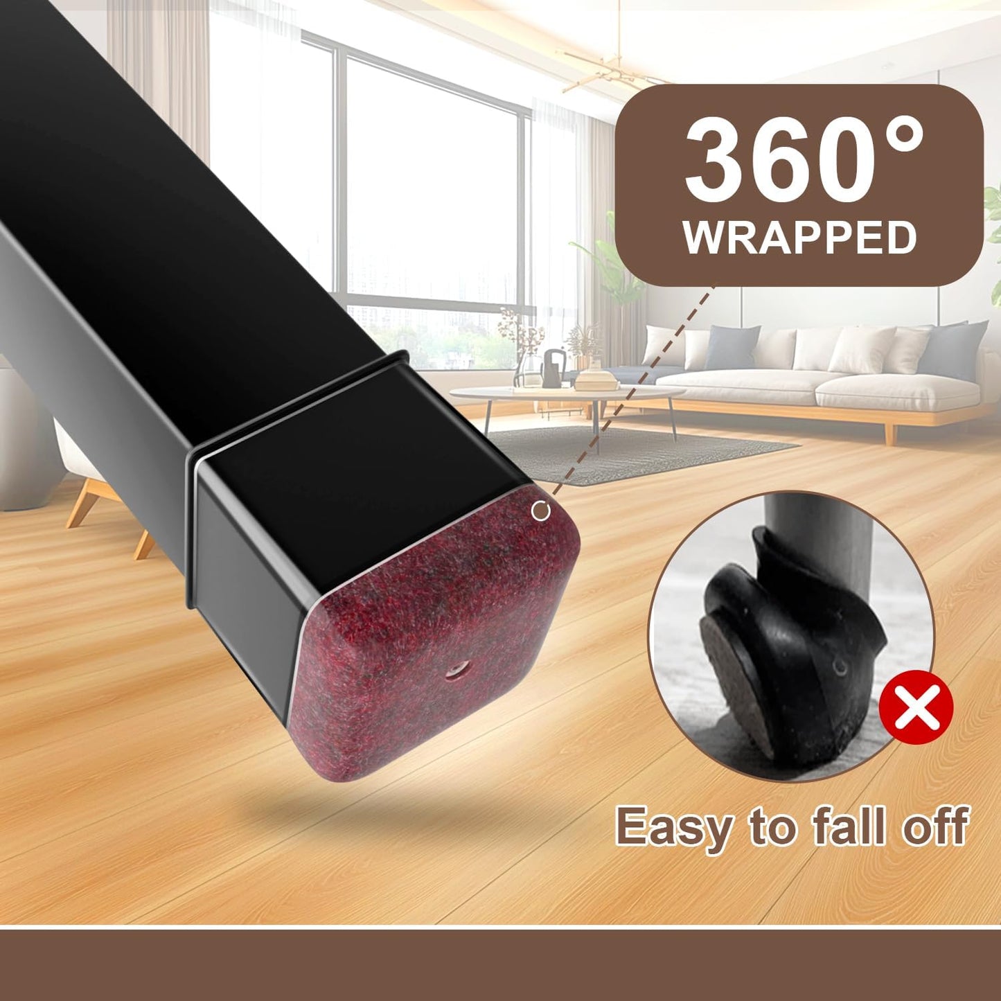 40 Pcs Chair Leg Floor Protectors for Hardwood Floors, Black Rubber Furniture Sliders with Felt, Silicone Furniture Leg Caps Covers (Fit Square Diameter:1.06" to 1.44")