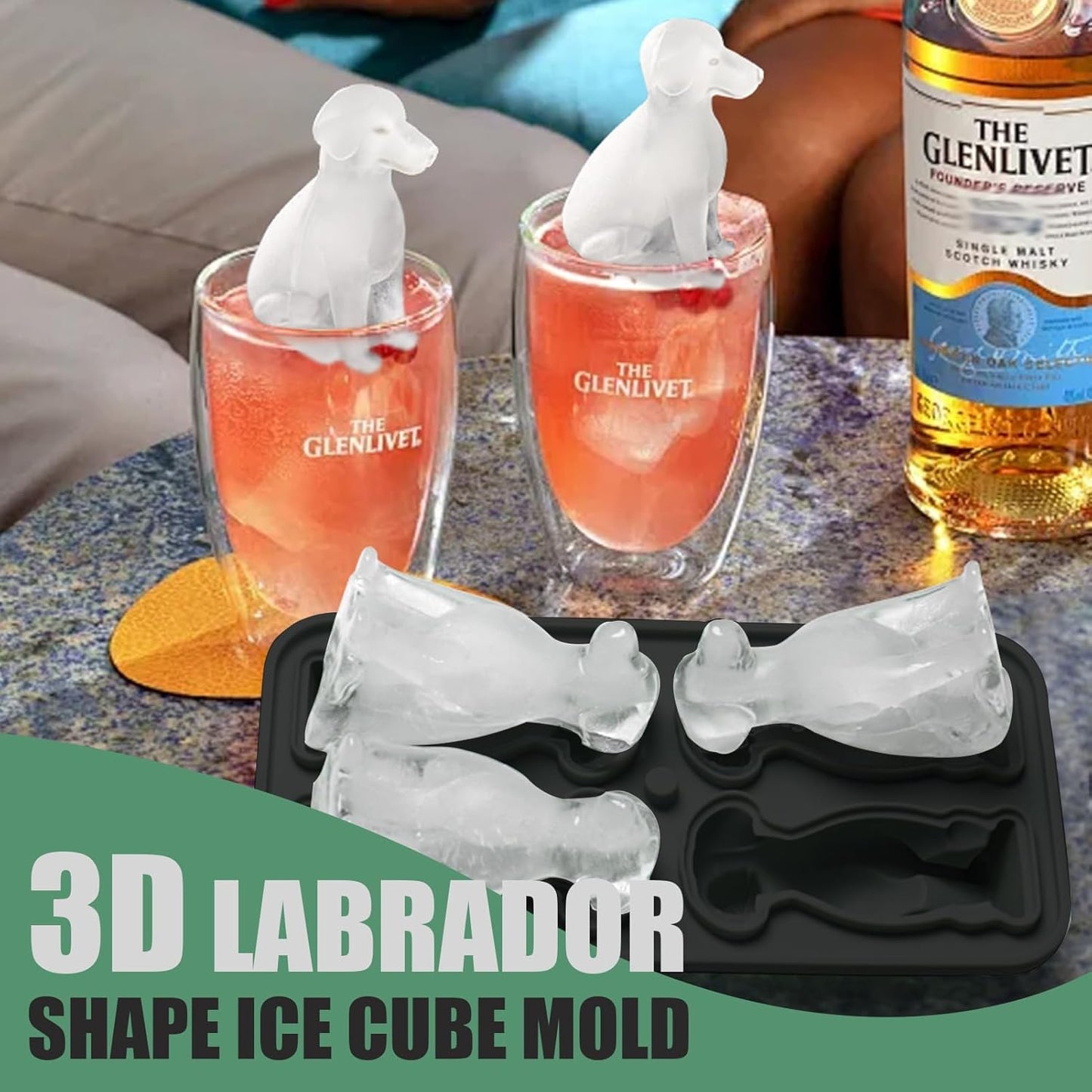 3D Labrador Dog Ice Cube Mold, Admaison Ice Cube Tray with Funnel for Cocktails, Bourbon,Brandy, Whiskey Gifts for Men, Silicone Fun Shapes Black (Labrador)