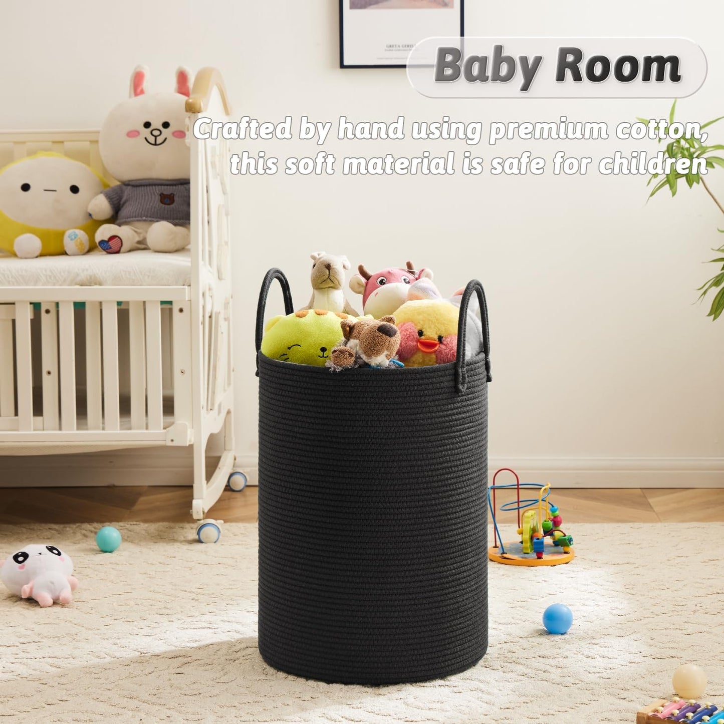 Laundry Basket,Woven Cotton Rope Laundry Hamper,80L for Decorative Storage of Dirty Clothes,Toys and Blankets in Bathroom,Baby Room and Living Room