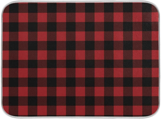 Red and Black Buffalo Plaid Dish Drying Mat 16x18 for Kitchen Merry Christmas Winter Xmas Dishes Pad Dish Drainer Rack Mats Absorbent Fast Dry Kitchen Accessories