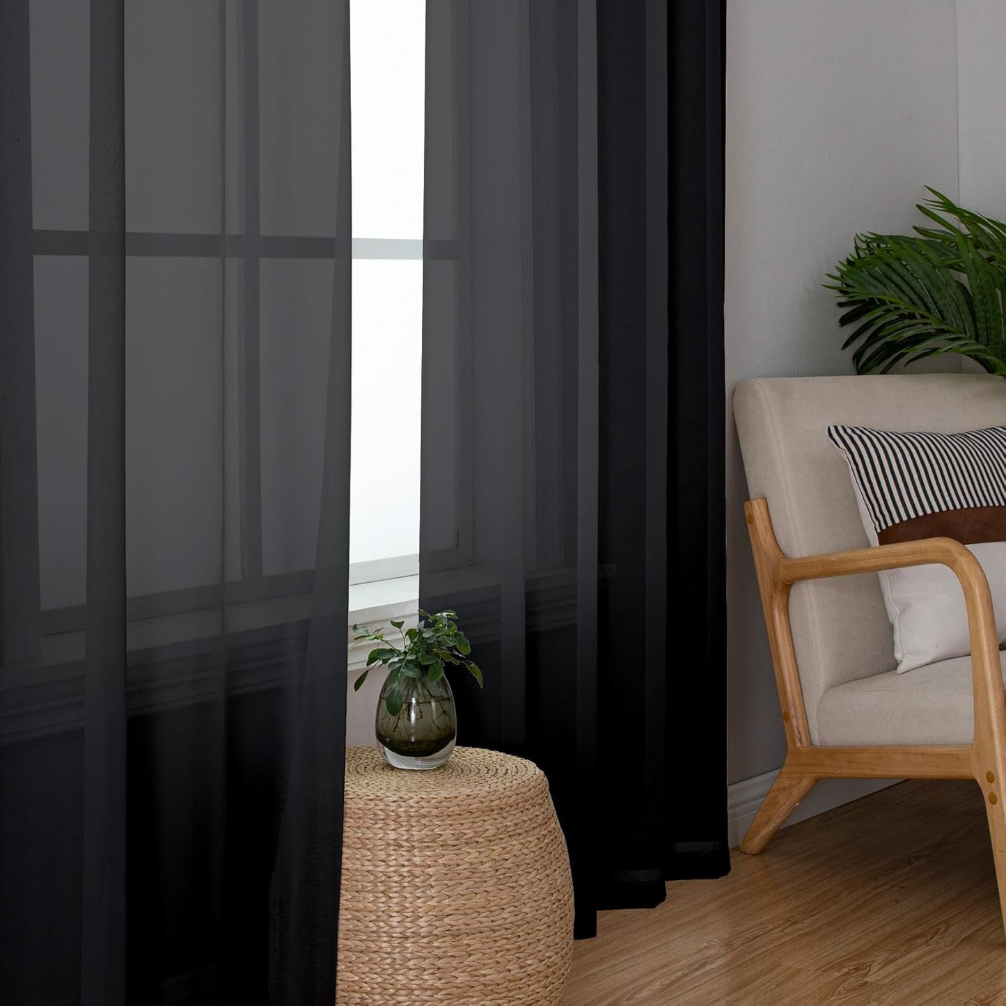 Chyhomenyc Black Sheer Curtains 96 inches Long Window Draperies 2 Panels, Solid Elegant Window Voile Panels/Drapes/Treatment/Backdrop for Bedroom Living Room Wedding Party Decor, 42 Wx96 L, 8FT L