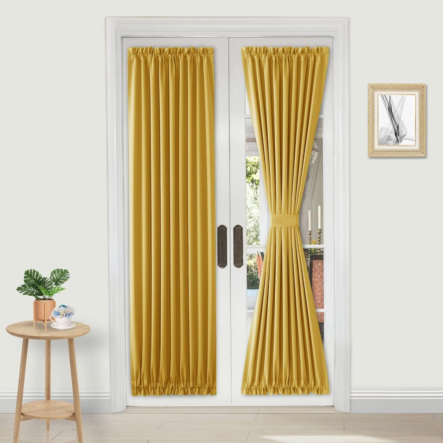 DWCN French Door Curtains – Rod Pocket Thermal Blackout Curtain for Window/Patio Doors/Doorways/Classroom/Kitchen for Privacy, 23W by 72L Inches, 1 Panel with Tieback, Yellow