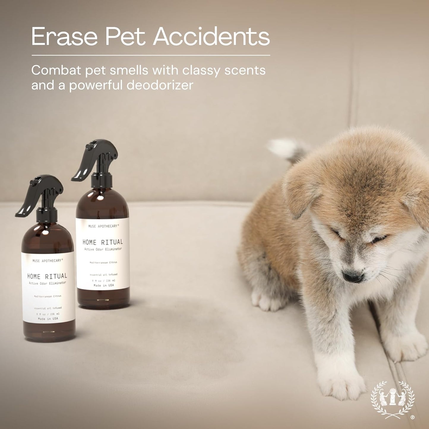 Muse Apothecary Home Ritual Active Odor Eliminator Spray - Furniture Deodorizer Spray & Bathroom Odor Eliminator for Home - Essential Oil Air Freshener - 8oz, Fresh Linen