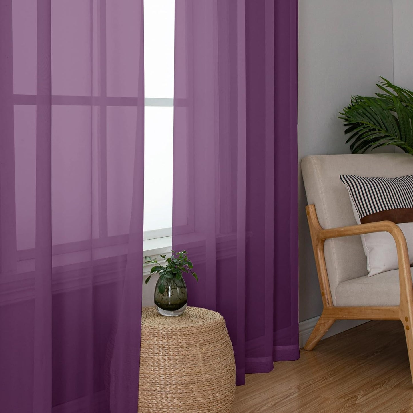 Chyhomenyc Plum Sheer Curtains 78 Inches Long 2 Panels Set for Living Room, Light Filtering Voile Lightweight Bedroom Curtains, Rod Pocket Solid Window Treatment Drapes, Each 42W x 78L