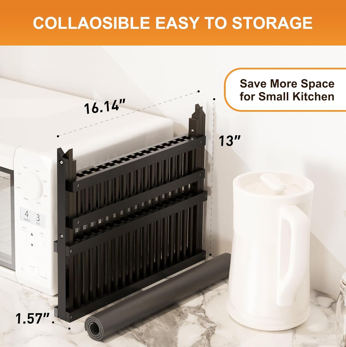 Greenual Black Bamboo Dish Drying Rack with Utensil Holder, 2 Tier Collapsible Dish Rack, Wooden Dish Racks for Kitchen Counter, Folding Drying Holder with Absorbent Dish Drying Mat