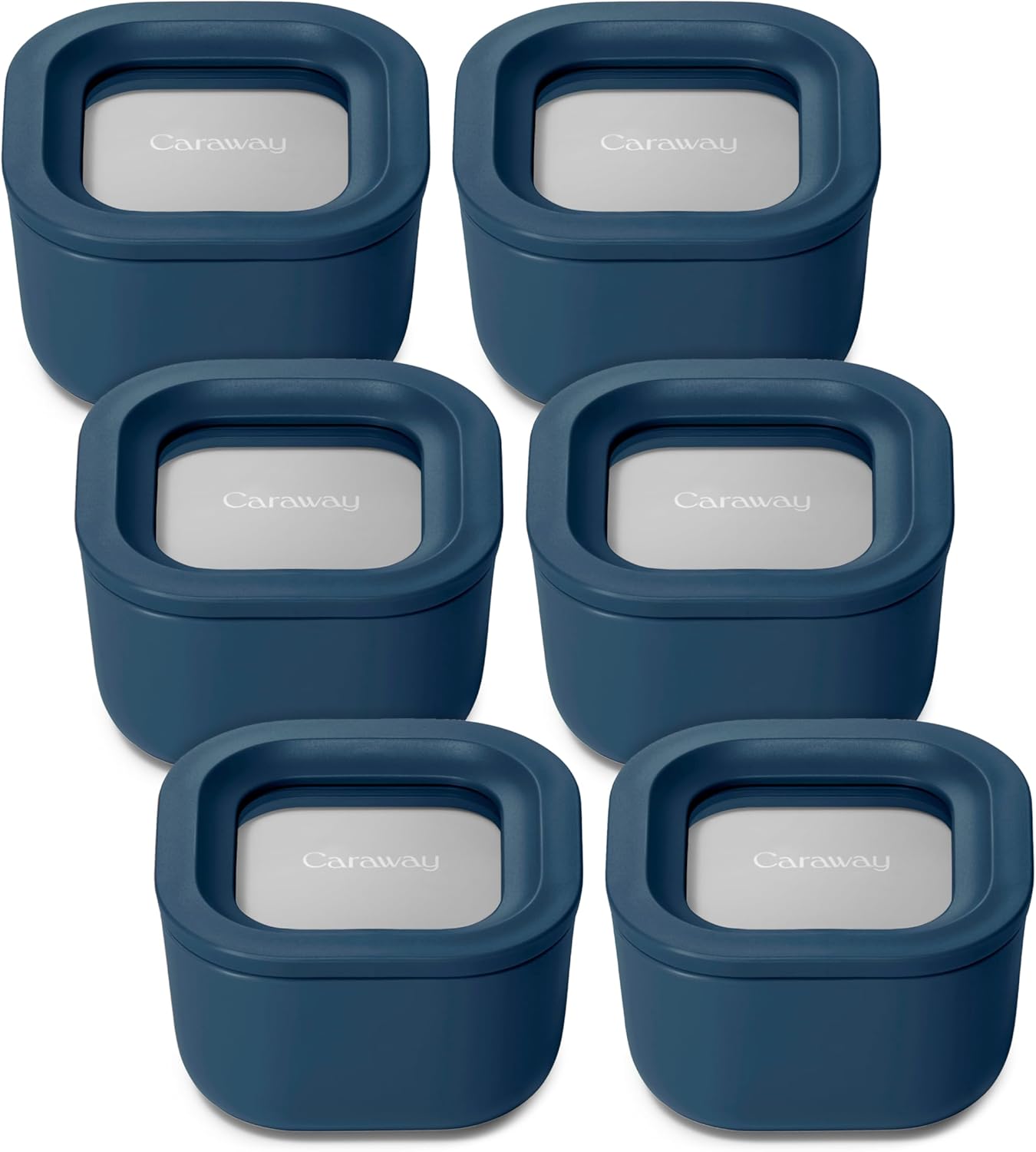Caraway 6pc Food Storage Container Set - 1.75 Cup Glass Storage Container for Food (6) - Non-Toxic Ceramic-Coated Glass - Air Release Technology - Compact & Stackable Design - Navy