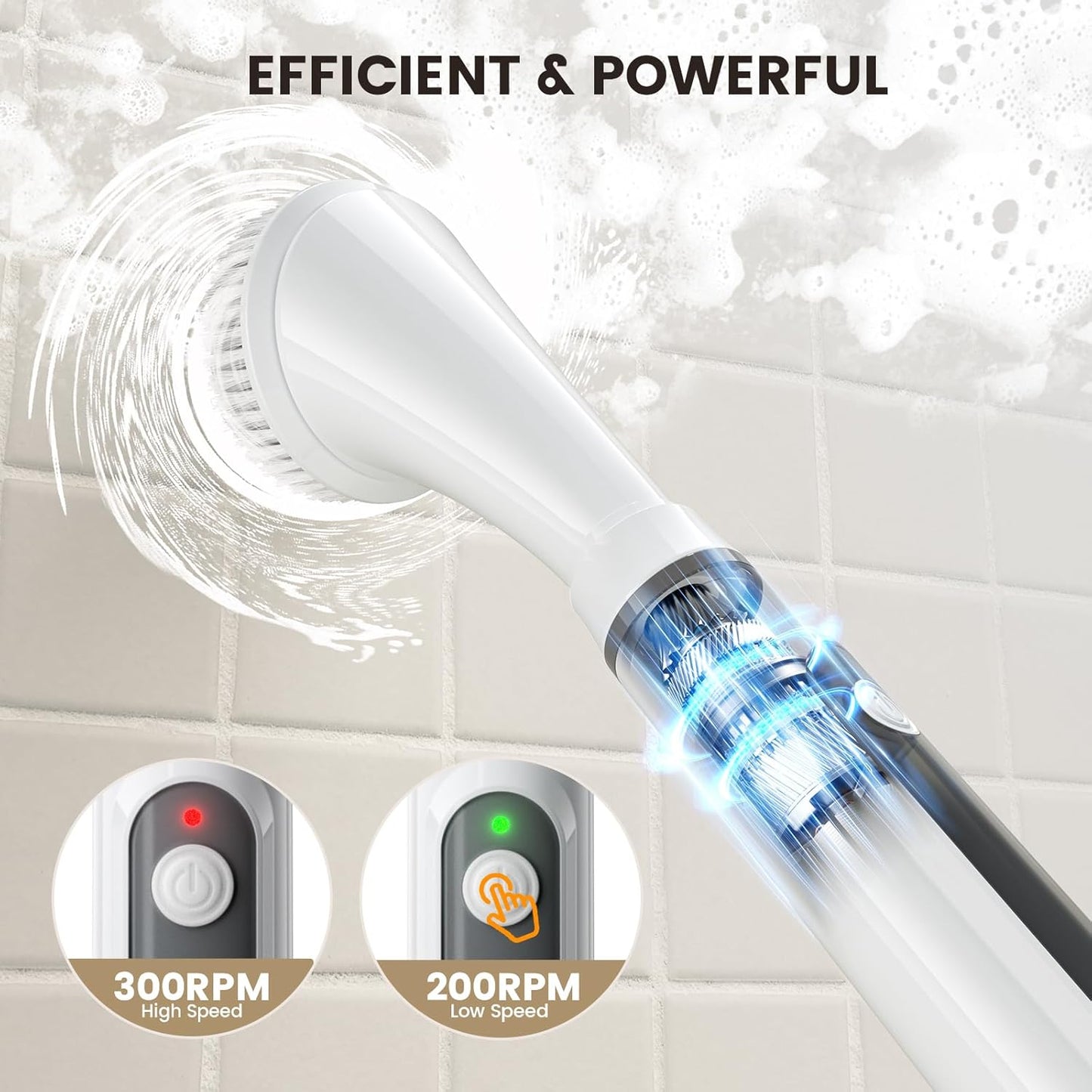 Electric Spin Scrubber Brush - Rechargeable Cordless Cleaning Brush with Full-Body IPX7 Waterproof, 6 Interchangeable Heads & 2-Speed Modes for Bathroom, Kitchen, Tile