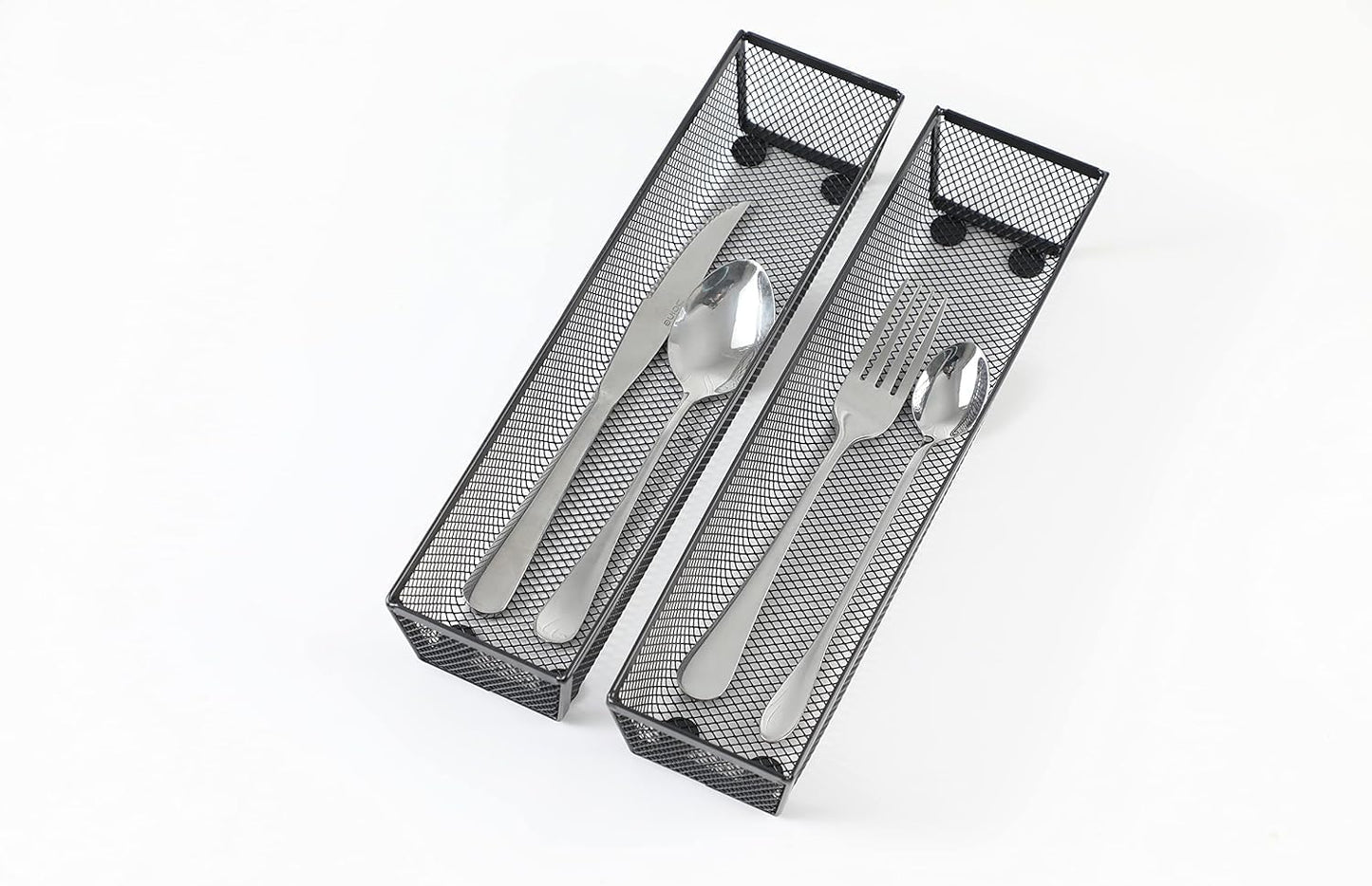 BYCY Silverware Drawer Organizer, Mesh Utensil Organizer for Kitchen Storage, Black Steel Metal Mesh Tray for Flatware Fork Spoon Knife… (12 * 3-5P-Black)