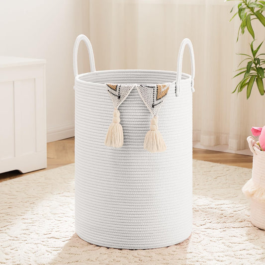Laundry Basket,Woven Cotton Rope Laundry Hamper,60L for Decorative Storage of Dirty Clothes,Toys and Blankets in Bathroom,Baby Room and Living Room