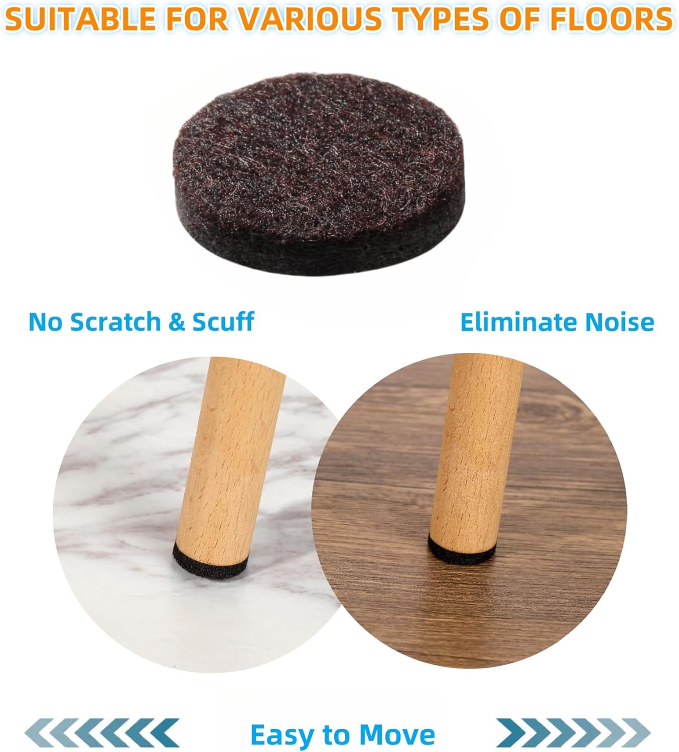 Felt Furniture Pads for Hardwood Floors 129 Piece, Furnigear Anti Scratches Felt Pads for Round, Square Chair Feet Self Adhesive Chair Felt Pads Sliders Moving Your Furniture Smoothly, Brown