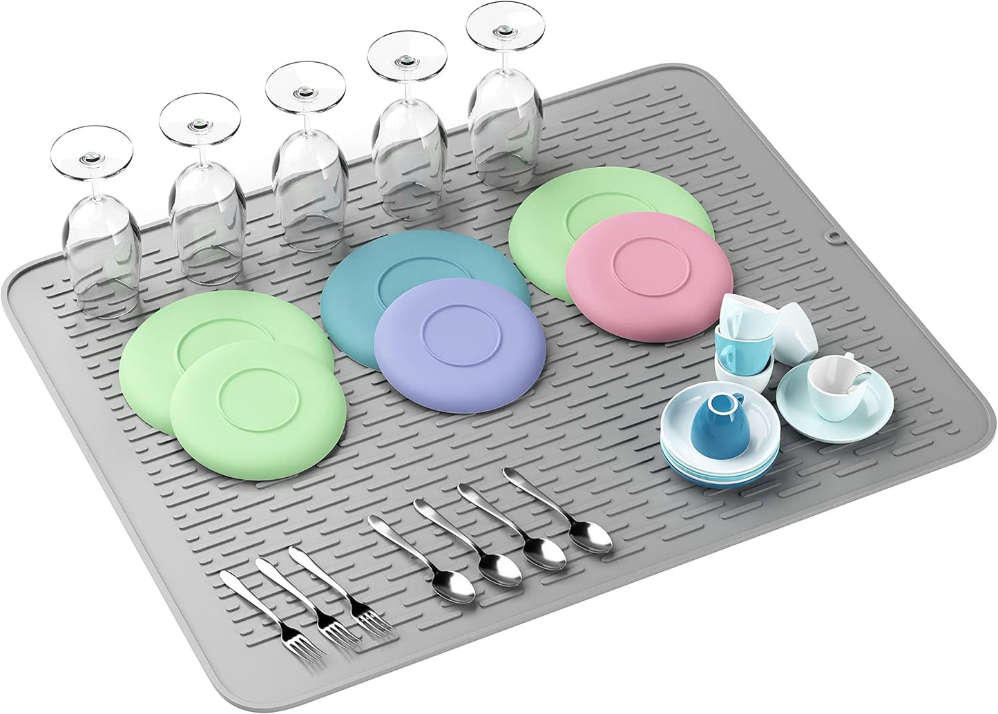 Monster Mat Extra Large Silicone Dish Drying Mat (30"x24") – Heavy Duty & Fast-Drying Silicone Mat - Non-Slip XL Dish Drying Mat For Kitchen Counter - Gray