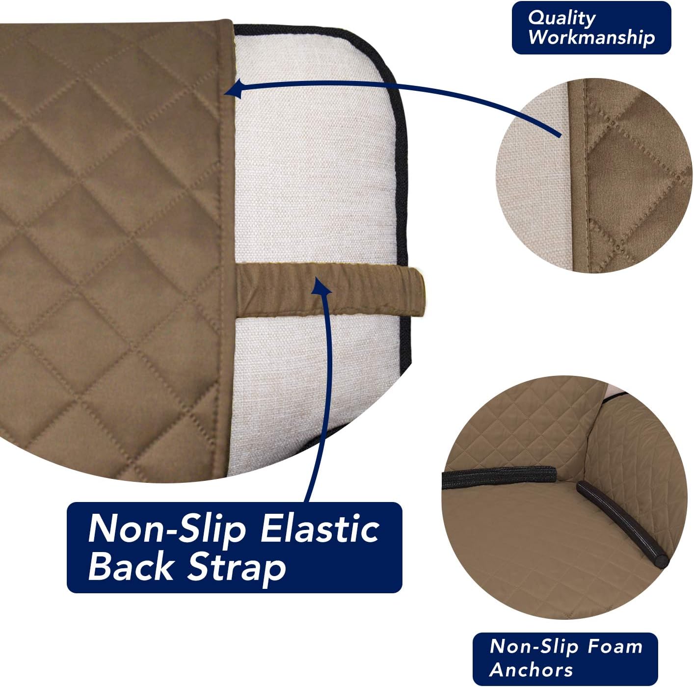 PureFit Reversible Quilted Sofa Cover, Water Resistant Slipcover Furniture Protector, Washable Couch Cover with Non Slip and Elastic Straps for Kids, Dogs, Pets (Chair, Camel/Ivory)
