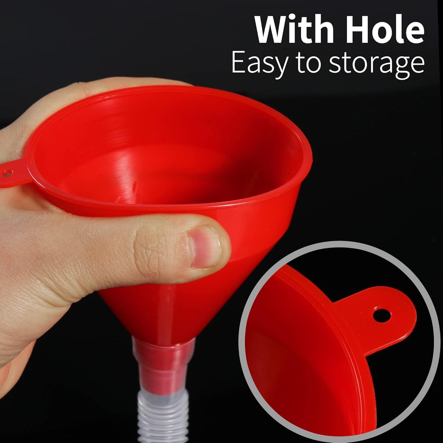 Flexible Fuel Funnel with Long Hose Plastic Small Wide Mouth Filling Funnel Car Funnel for Engine Oil Gas Fuel Gasoline Diesel Water Fluid Liquid Transmission Red (2)