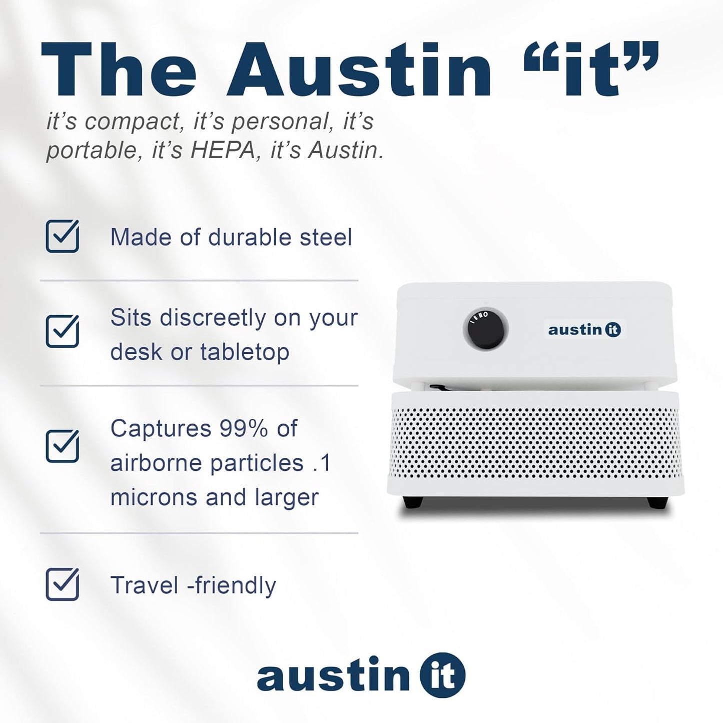 Austin Air it Personal Air Purifier - Sleek Allergy Air Purifier for Office & Room - Capturesf Particles Bedroom Purifier Air Filter - Stylish Tabletop Purifier for Dust, Model C100C1