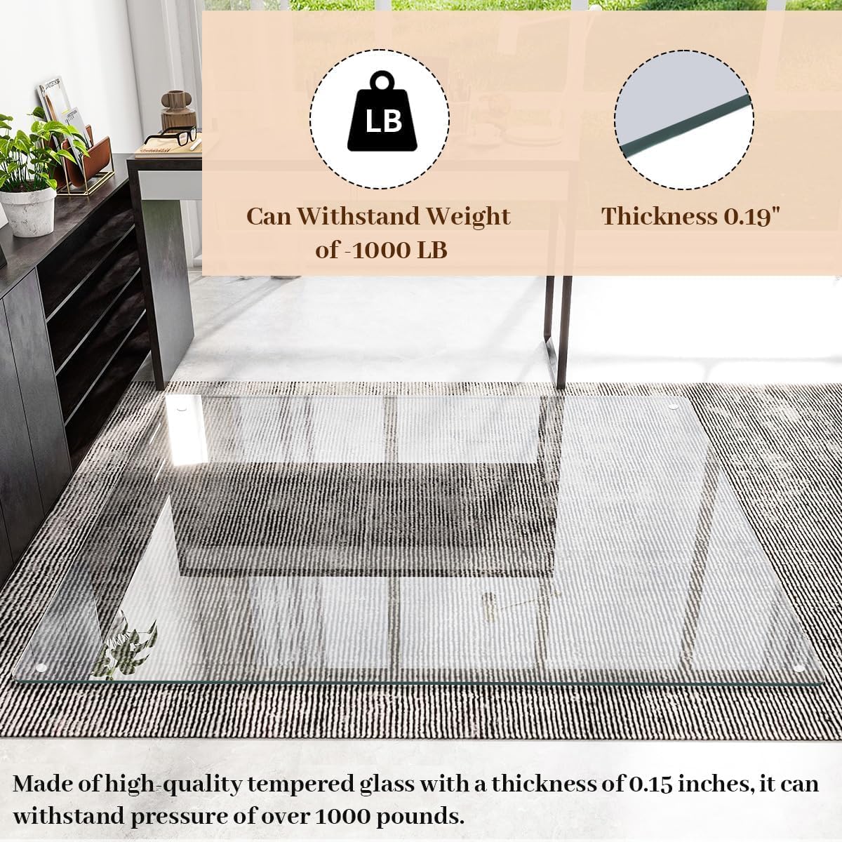 [Tempered Glass] 40" x 80" Glass Chair Mat, 1/5" Thick Office Chair Mat for Carpet or Hardwood Floor, Heavy Duty Hard Chair Mats with Round Corner and Polished Edge, Carpeted Floor Protector