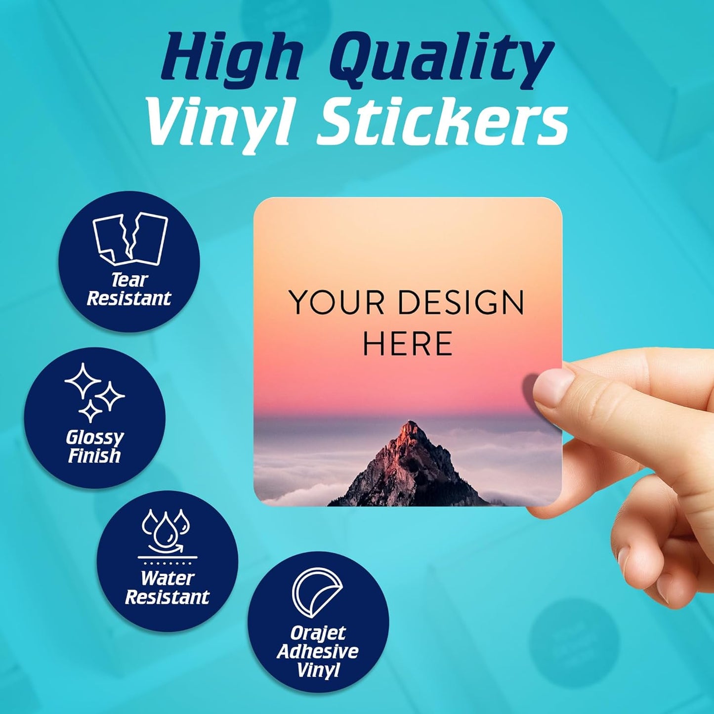 100 Custom Vinyl Stickers - Upload Your own Image, Text, Design, Logo - Personalized Logo Labels for Handmade, Packaging, Bottle, Jars, Candle, Brand Stickers (Mountain, 3x3 Square)
