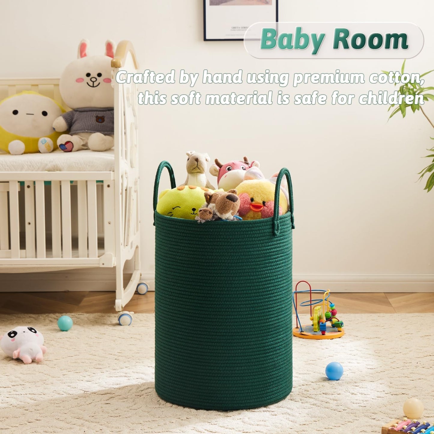 Laundry Basket,Woven Cotton Rope Laundry Hamper,100L for Decorative Storage of Dirty Clothes,Toys and Blankets in Bathroom,Baby Room and Living Room