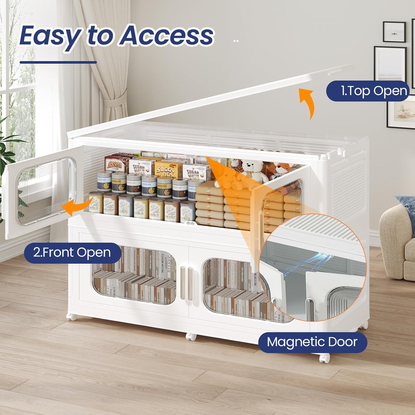 150GAL Extra Large Storage Bins with Lid, 600QT Storage Bins with Wheels, Folding Closet Organizer, Stackable Collapsible Plastic Storage Containers for Home, Office, Dorm, 3Pack White